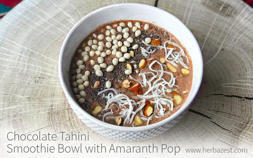 Chocolate Tahini Smoothie Bowl with Amaranth Pop