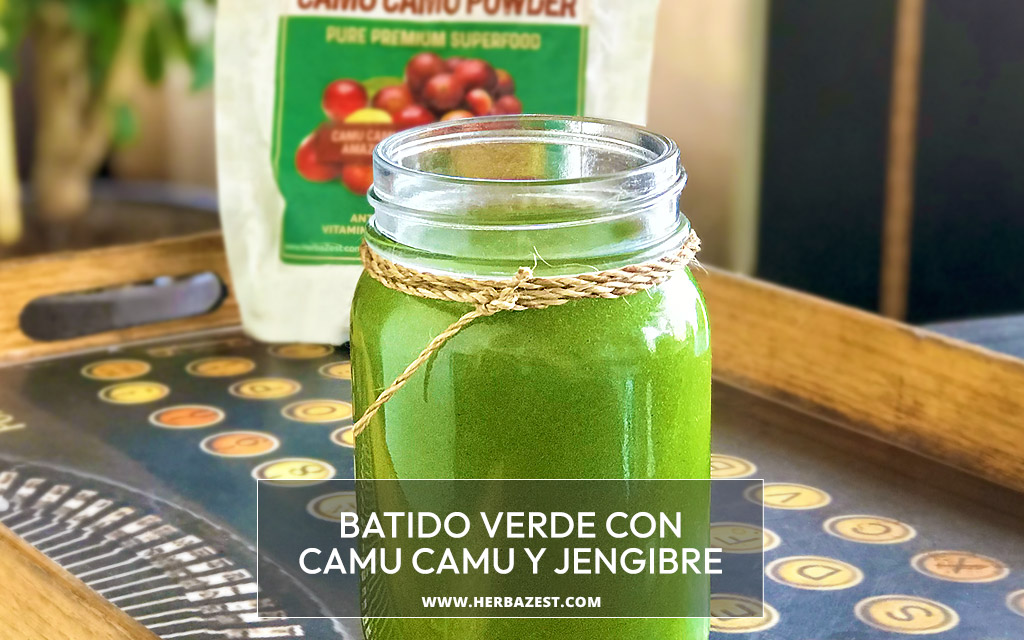 Batido verde con camu camu y jengibre