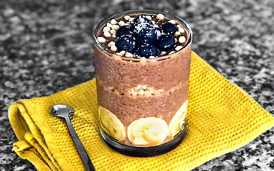 Pudín de chía y chocolate con amaranto pop