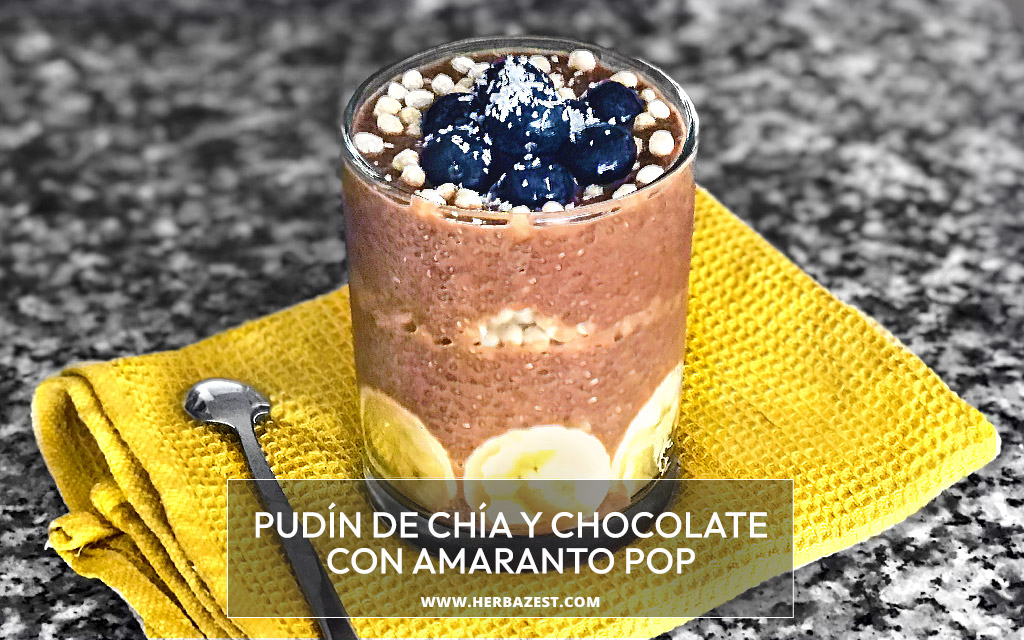 Pudín de chía y chocolate con amaranto pop