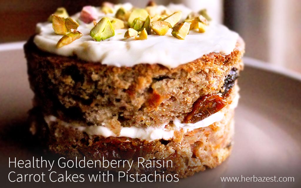 Healthy Goldenberry Raisin Carrot Cakes with Pistachios