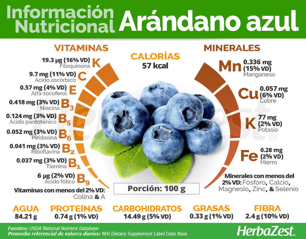 Información nutricional del arándano azul