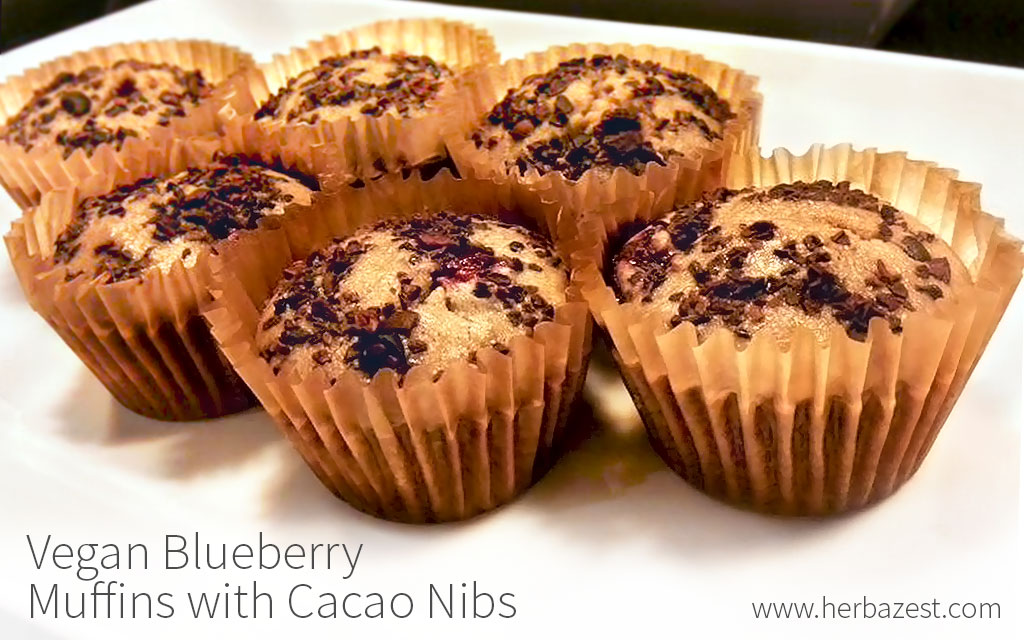 Vegan Blueberry Muffins with Cacao Nibs