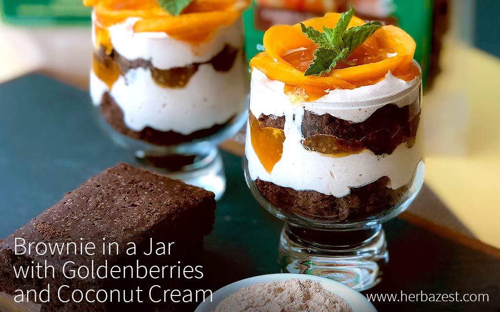 Brownie in a Jar with Goldenberries and Coconut Cream