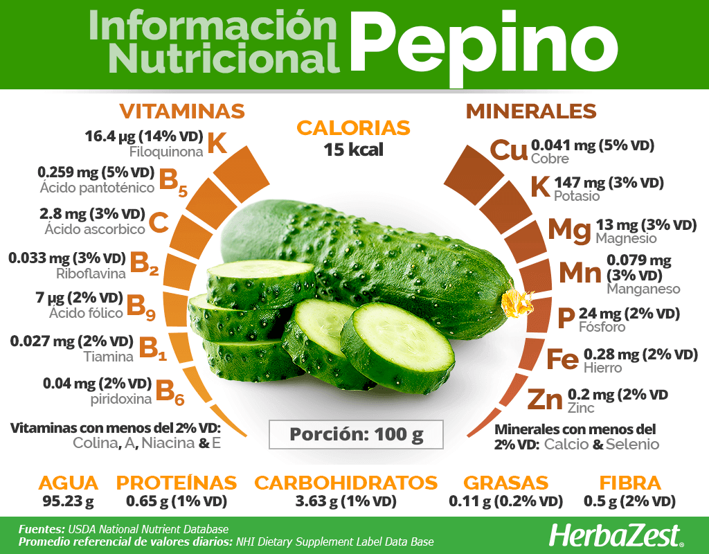 Información nutricional del pepino