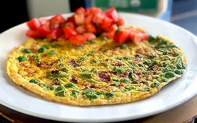 Tortilla de amaranto con arvejas y vainitas