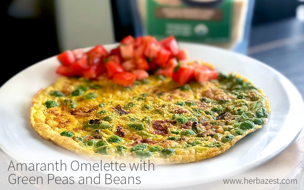 Amaranth Omelette with Green Peas and Beans