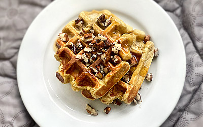 Sweet Potato Waffles with Amaranth Flakes