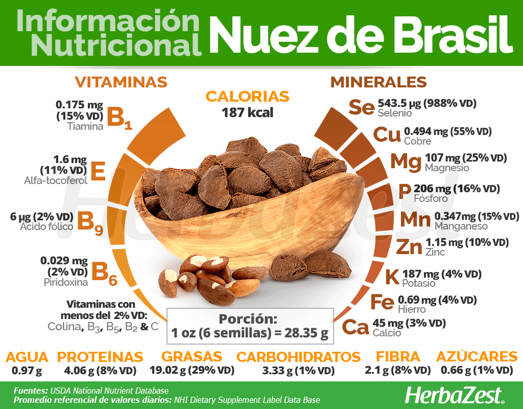 Información nutricional de la nuez de Brasil