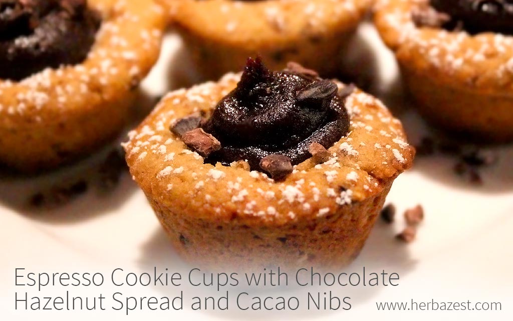 Espresso Cookie Cups with Chocolate Hazelnut Spread and Cacao Nibs