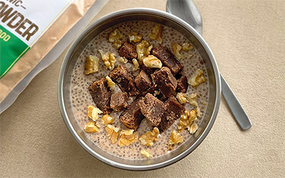 Lucuma Chia Pudding with Brownies & Walnuts