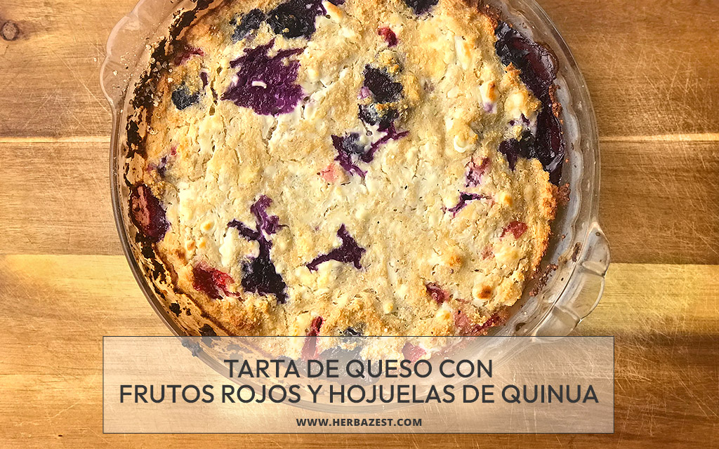 Tarta de queso con frutos rojos y hojuelas de quinua