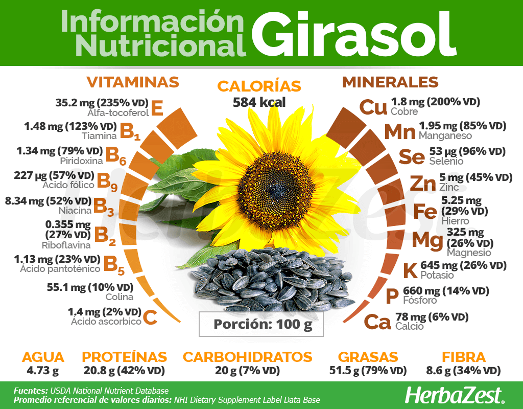 Información nutricional del girasol