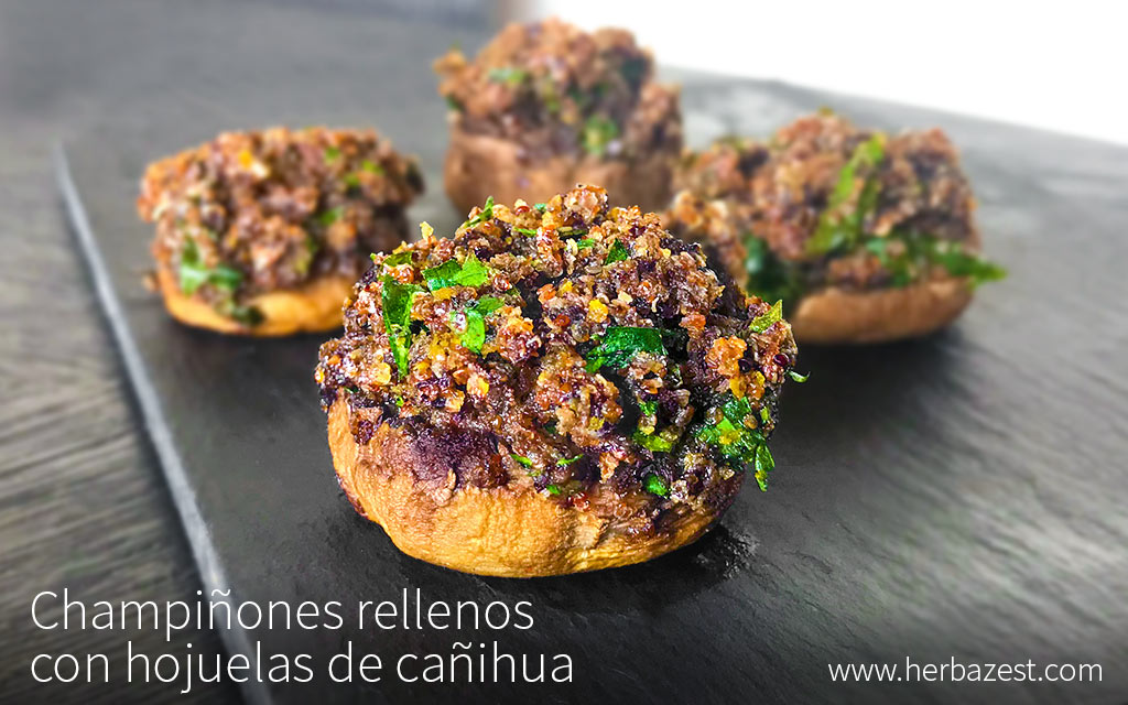 Champiñones rellenos con hojuelas de cañihua
