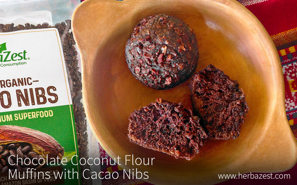 Chocolate Coconut Flour Muffins with Cacao Nibs