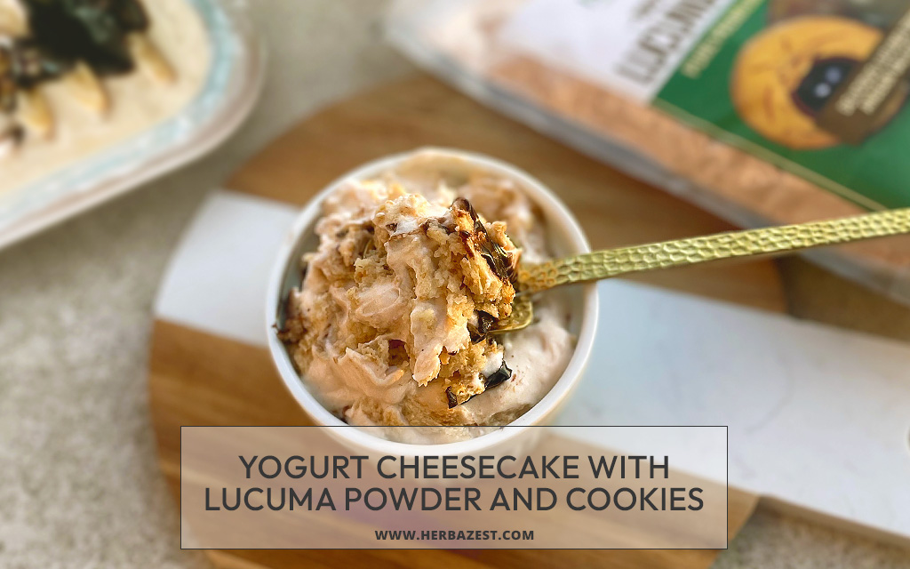 Yogurt Cheesecake with Lucuma Powder and Cookies