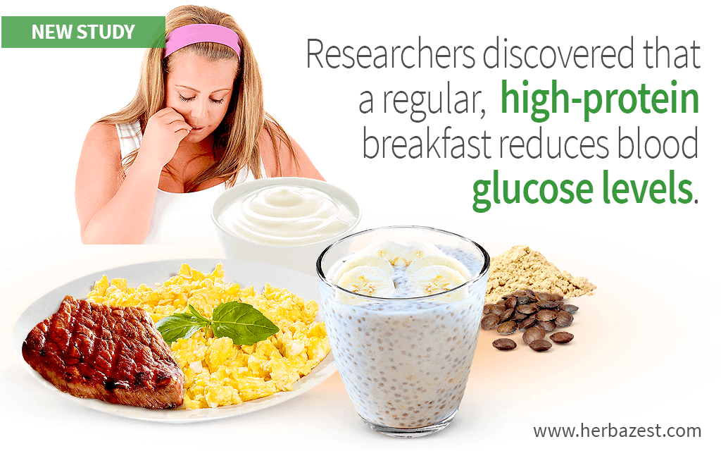 Researchers discovered that a regular, high-protein breakfast reduces blood glucose levels.