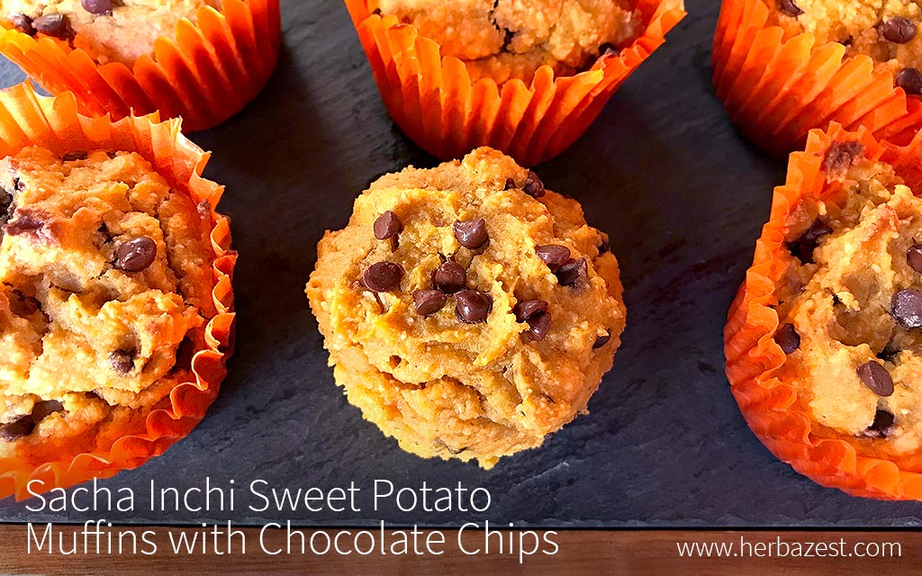 Sacha Inchi Sweet Potato Muffins with Chocolate Chips