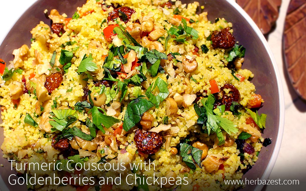 Turmeric Couscous with Chickpeas and Goldenberries
